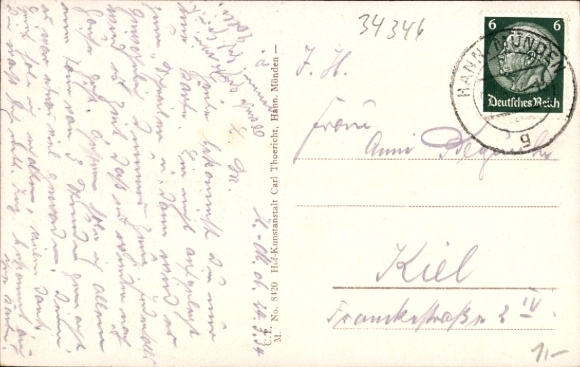 Postcard Hann. Münden in Lower Saxony, general view with surroundings, church, tower, bridge