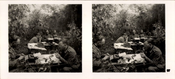 Stereo image photo "The Fight in the West" No. 97, PK reporters working in the forest of Compiègne 1940