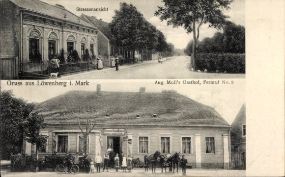 Postcard Löwenberg in der Mark, street, inn