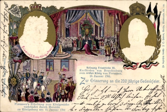 Embossing Chromo-Litho Coronation of Frederick III, Emperor William II, Prussia’s elevation to kingdom