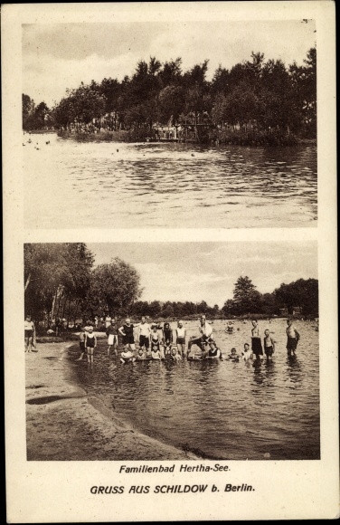 Postcard Schildow Mühlenbecker Land Oberhavel, family pool Hertha See