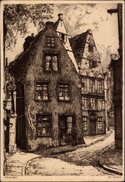 Artist PC Hanseatic City of Bremen, view of the old town, Schumacher, advertising Eduscho coffee