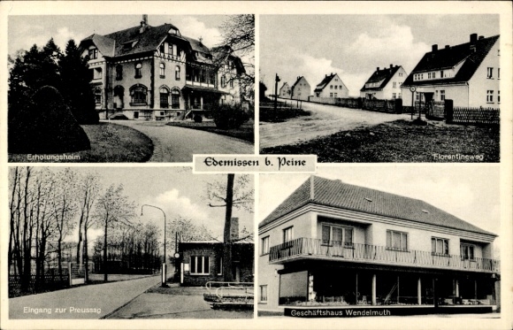 Postcard Edemissen in Lower Saxony, convalescent home, Florentineweg, shop Wendelmuth