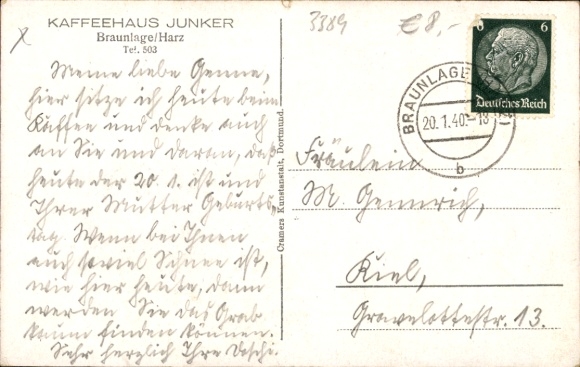 Postcard Braunlage in the Harz Mountains, Café Junker, winter view