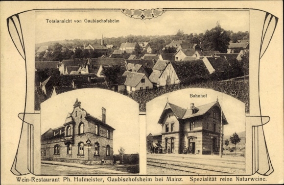 Art Nouveau PC Gau Bischofsheim Rhineland Palatinate, train station, track side, wine restaurant