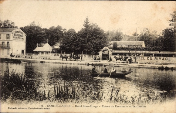 Ak Samois sur Seine Seine et Marne, Hotel Beau-Rivage, Entree du Restaurant et des Jardins