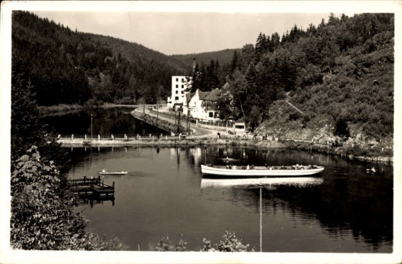Ak Lemnitzhammer bei Bad Lobenstein in Thüringen, Stausee, Bleiloch-Saaletalsperre, Boot