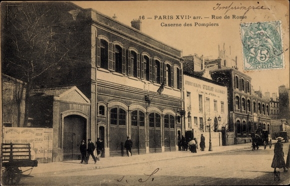 Ansichtkaart Parijs XVII, Rue de Rome, Caserne des Pompiers