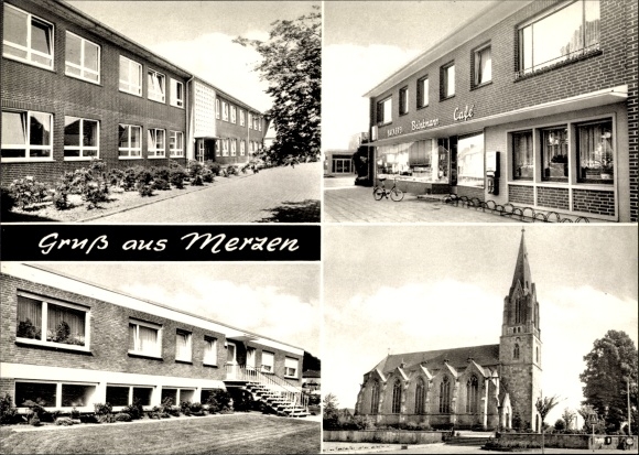 Ak Merzen Neuenkirchen Niedersachsen, Kirche, Cafe
