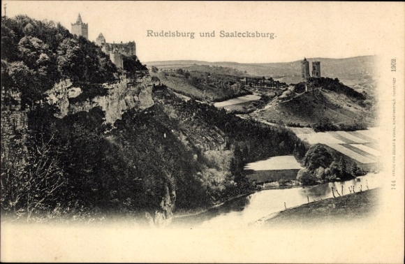 Ak Bad Kösen Naumburg an der Saale, Rudelsburg, Rudelsburg, Saalecksburg, Flusslandschaft, Schwar