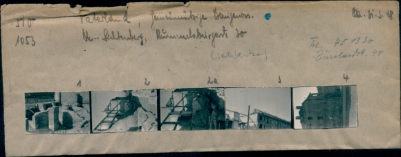 Kontaktabzug Fotos Berlin Lichtenberg, 5 Fotos ca. 4x2 cm, Rummelsburger Str. 30, Zerstörung