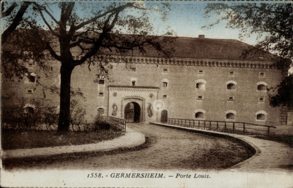 PC Germersheim am Rhein, Porte Louis, historic building, landscape, hand-colored PC