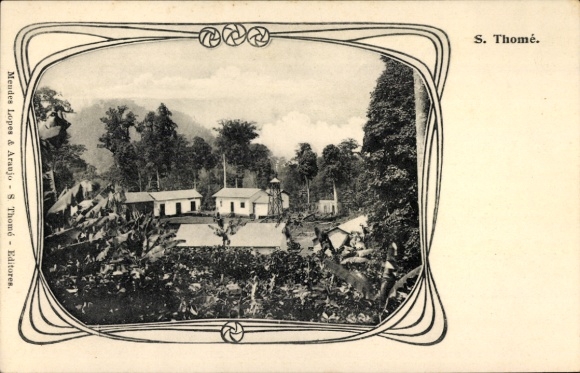 passe-partout Ak São Tomé St. Thomé, algemeen beeld, huizen, palmbomen