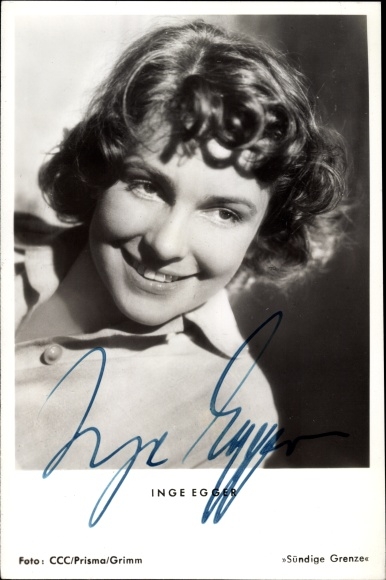 Postcard actress Inge Egger, Sinful Border, portrait, autograph