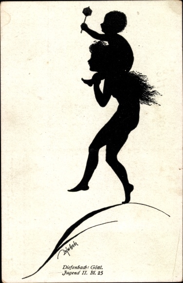 Papercut artist ansichtkaart Diefenbach, goddelijke jeugd 2, blad 25, kinderen