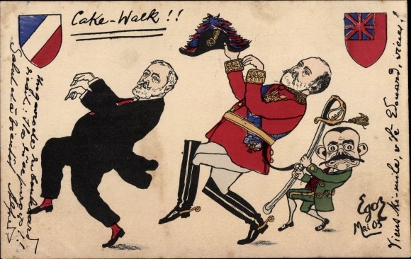 Artist Postcard Caricature, French Politician Emile Loubet, King Edward VII, Cake Walk