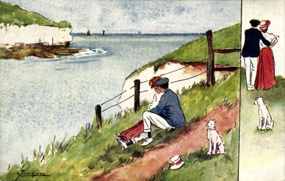 Artist Postcard Thackeray, Lance, Lovers on a meadow by the shore