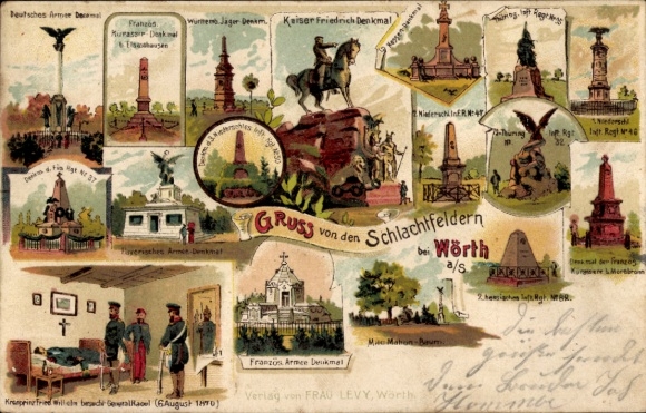 Chromo-Litho Wœrth sur Sauer Woerth Wörth an der Sauer Alsace Bas Rhin, Battle Monuments