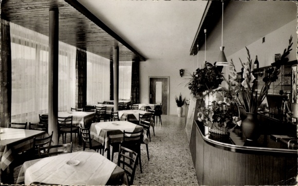 Postcard Waldmichelbach Wald Michelbach in the Odenwald Hesse, restaurant interior view, tables with white