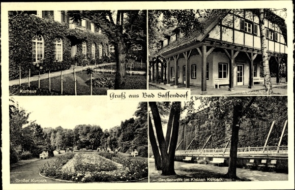 Postcard Bad Sassendorf in Westphalia, Kurhaus, Gradierwerk, Kurpark, Brunnenhaus