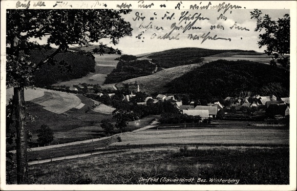 Postcard Deifeld Medebach in the Hochsauerland district, panoramic view of the town and surroundings