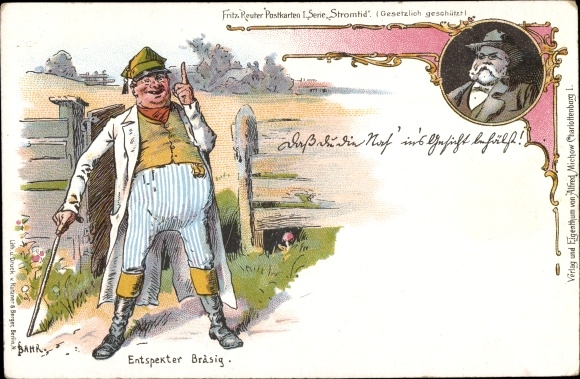 Kunstenaar litho Bahr, Fritz Reuter PCs I, Stromtid-serie, Entspekter Bräsig