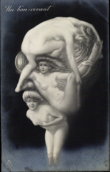 Artist Postcard Female Body, Male Face with Monocle, Metamorphosis, Un bon vivant