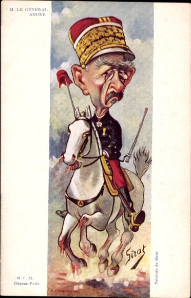 Artist Postcard Sirat, Le General Louis Andre, caricature, Dreyfus affair