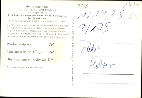 Postcard Sprötze Buchholz in the north heath, Hein&#39;s inn, on the federal road 3, Brunsberg