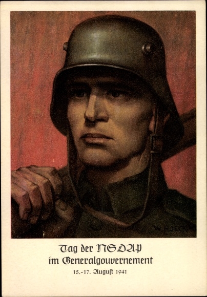 Artist PC Hoeck, W., Day of the NSDAP in the General Government of Kraków 1941, Wehrmacht soldier