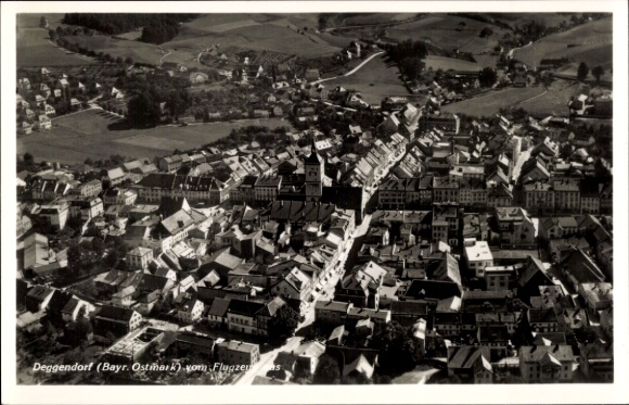 Postcard Deggendorf in the Bavarian Forest Lower Bavaria, aerial photograph of the city