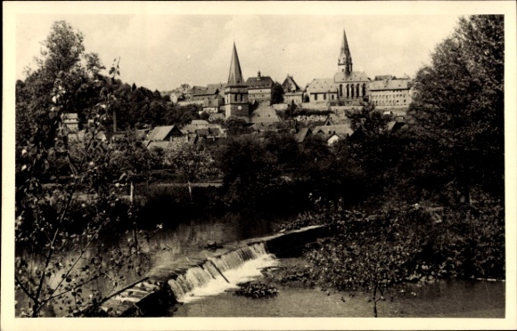 Postcard Warburg in Westphalia, city view, river, buildings, towers