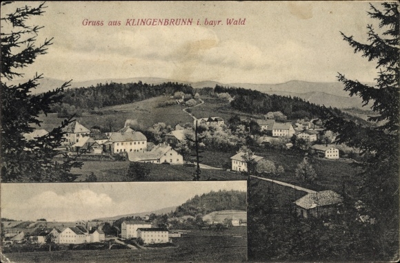 Postcard Klingenbrunn Spiegelau in the Bavarian Forest of Lower Bavaria, view of the village and surroundings