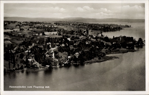 Postcard Hemmenhofen Gaienhofen on Lake Constance, aerial photograph