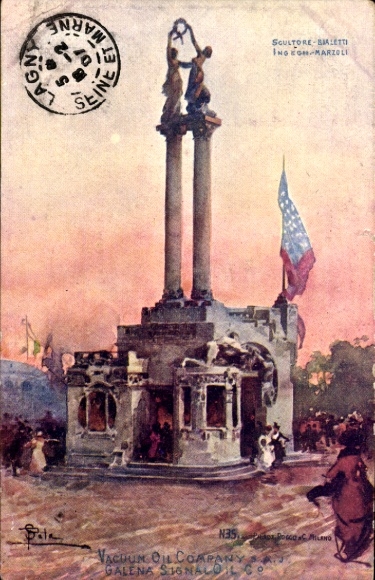 Artist PC Milano Milan Lombardia, Esposizione 1906, Scultore Bialetti, Vacuum Oil Company Galena