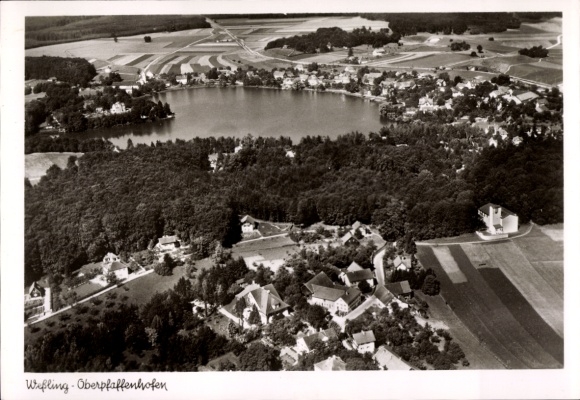 Postcard Oberpfaffenhofen Weßling in Upper Bavaria, aerial photograph