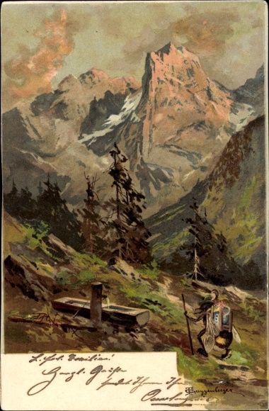 Artist Chromo-Litho Guggenberger, Thomas, Stuttgart in Württemberg, Hiking in the Mountains