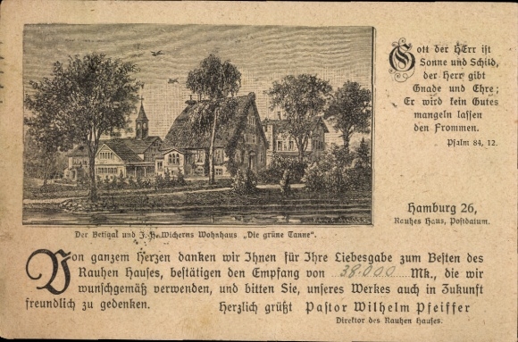 Postcard Hamburg Horn, The Rough House, Rough House, J. Wichern's House The Green Fir