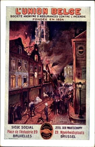 Postcard The Belgian Union, Anonymous Fire Insurance Company