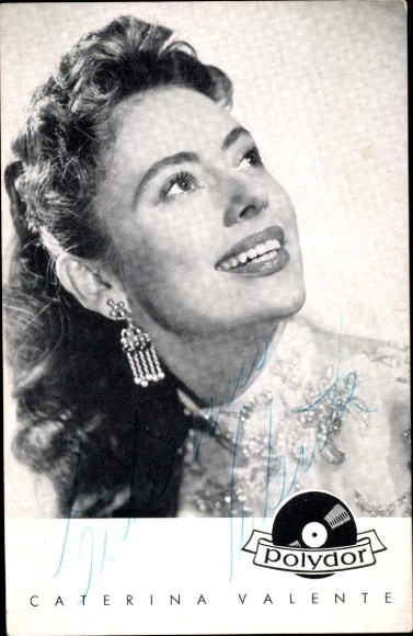 Postcard actress and singer Caterina Valente, Polydor records, portrait, autograph