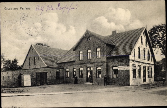 Postcard Tettens Wangerland Friesland, street section with inn