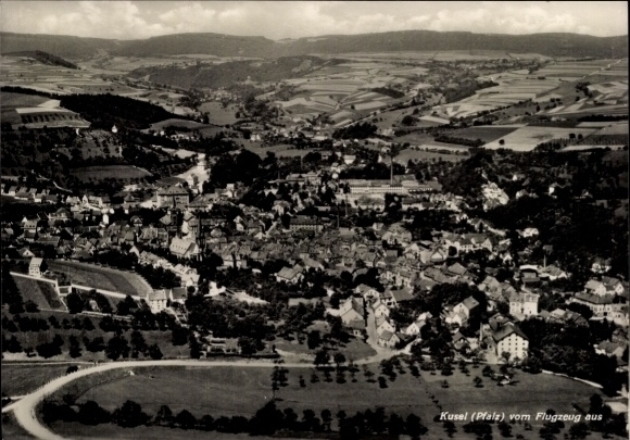 Postcard Kusel in the Palatinate, aerial photograph