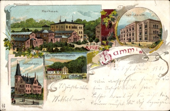 Chromo-Litho Hamm in Westphalia, Kurhaus, Gymnasium, Ständehaus