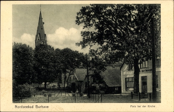 Postcard Nordseebad Burhave Butjadingen Wesermarsch, place at the church