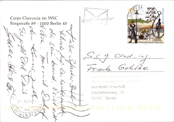 Studentika Postcard Berlin, Corps Cheruscia in the WSC, Ringstraße 89, coat of arms
