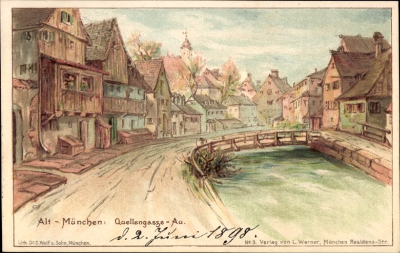 Künstler Ak Au München Bayern, Münchener Altstadt, Quellengasse
