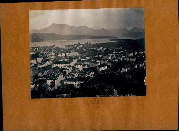 Photo around 1890, Weggis canton Lucerne, Hotel Bellevue, Lucerne city, general view, Rigi, Tödi