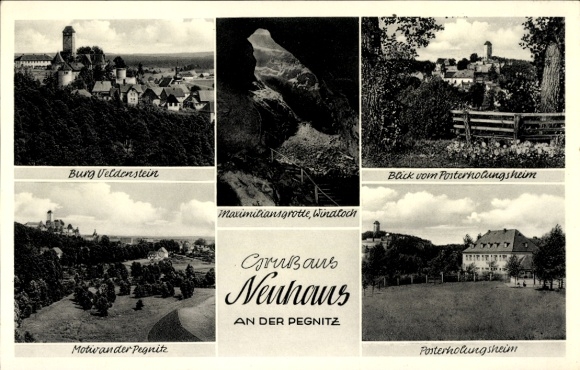Ak Neuhaus an der Pegnitz Midden-Franken, kasteel Veldenstein, Posterholungsheim, Maximiliansgrotte