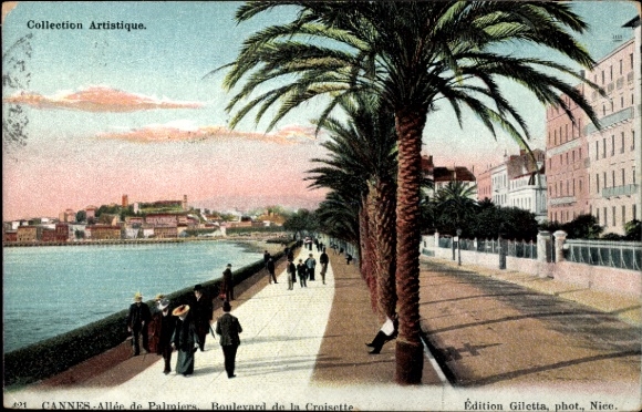Picture Cannes Alpes Maritimes, palm trees, Boulevard de la Croisette, walkers, coastal view, Cannes