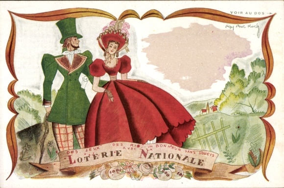 Passepartout artist Postcard lottery, advertising, lovers